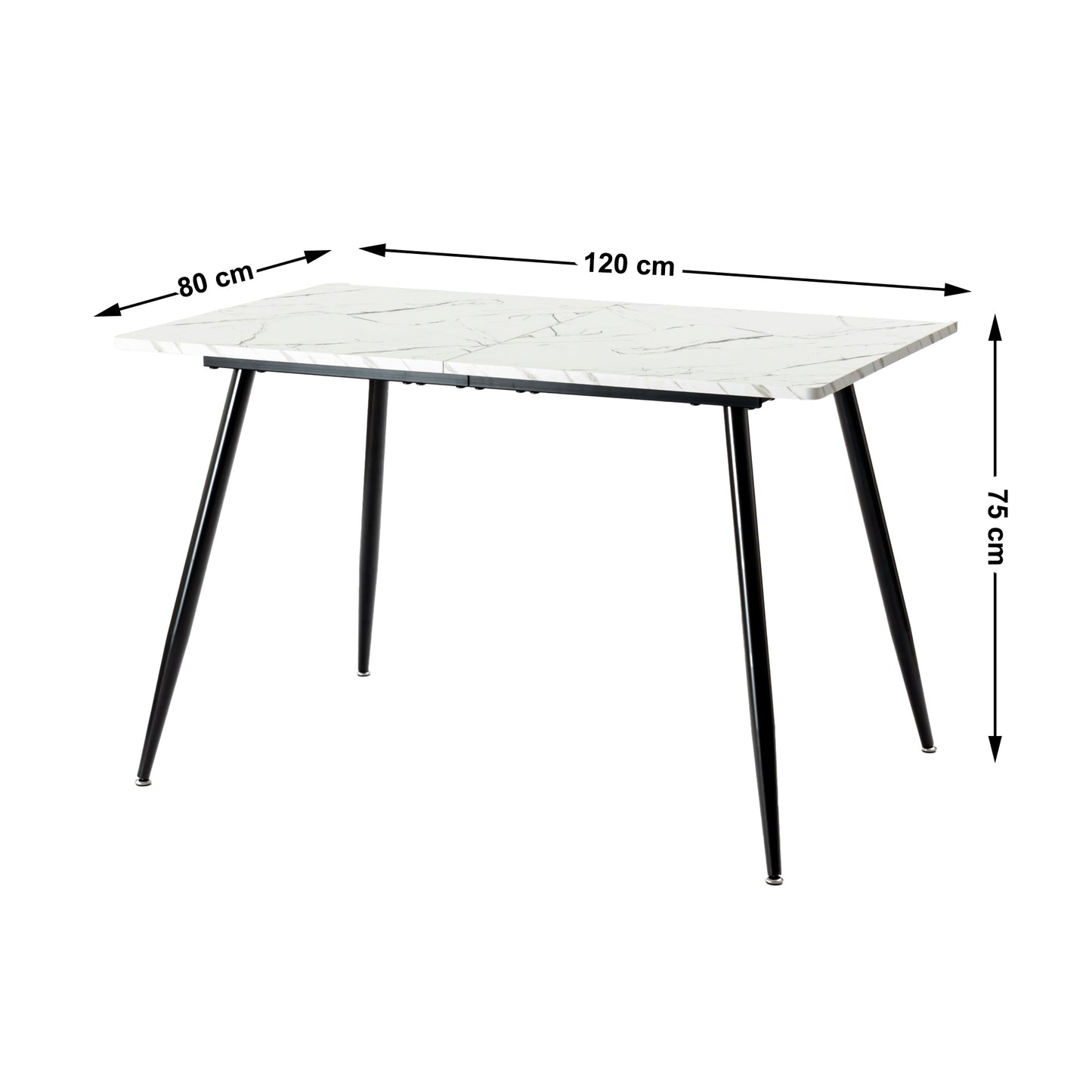 EKODE™ Small Table, Rectangular Dining Table, Kitchen Table with White Marble Effect Top and Black Legs, 4-6 Seater Dining Table for Home and Café