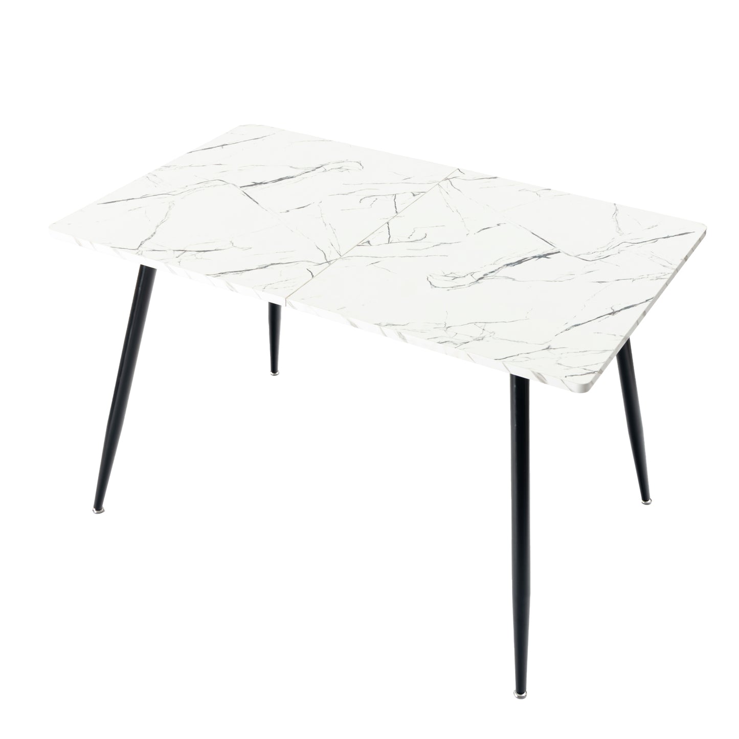 EKODE™ Small Table, Rectangular Dining Table, Kitchen Table with White Marble Effect Top and Black Legs, 4-6 Seater Dining Table for Home and Café