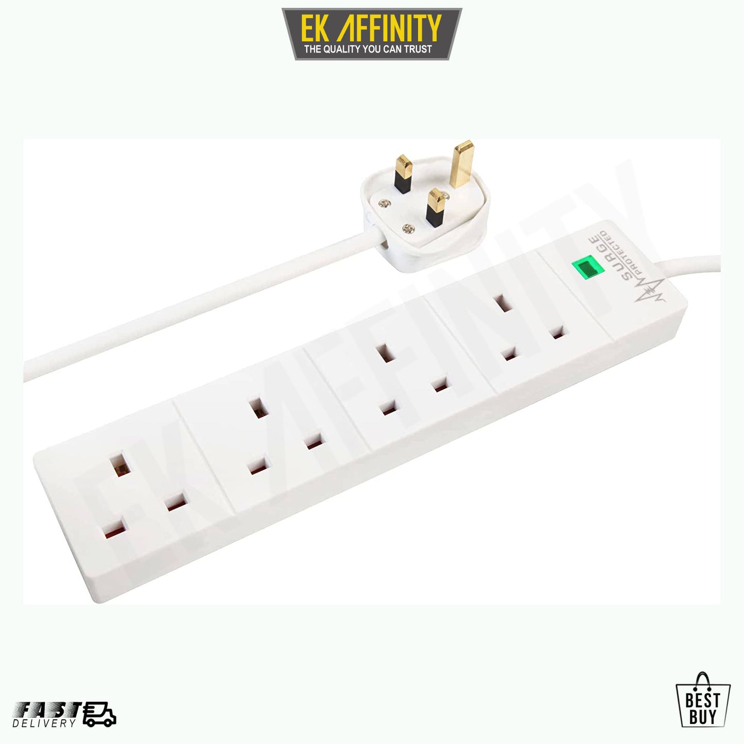 4 gang 8m extension lead with  Cable Surge Protected 13A White