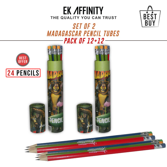 SET of 2 Madagascar 24 Pencils Tubes High Quality School College University