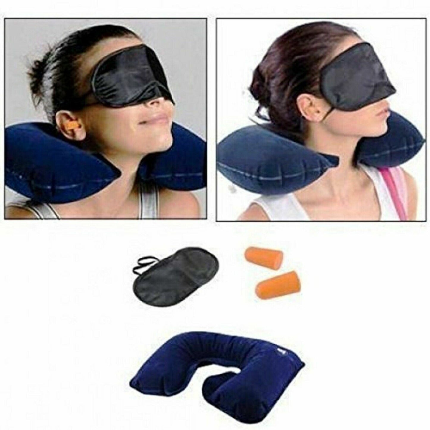 3 in 1 Travel Selection Comfort Neck Pillow Eye Shade Mask Ear Plugs Multi Color