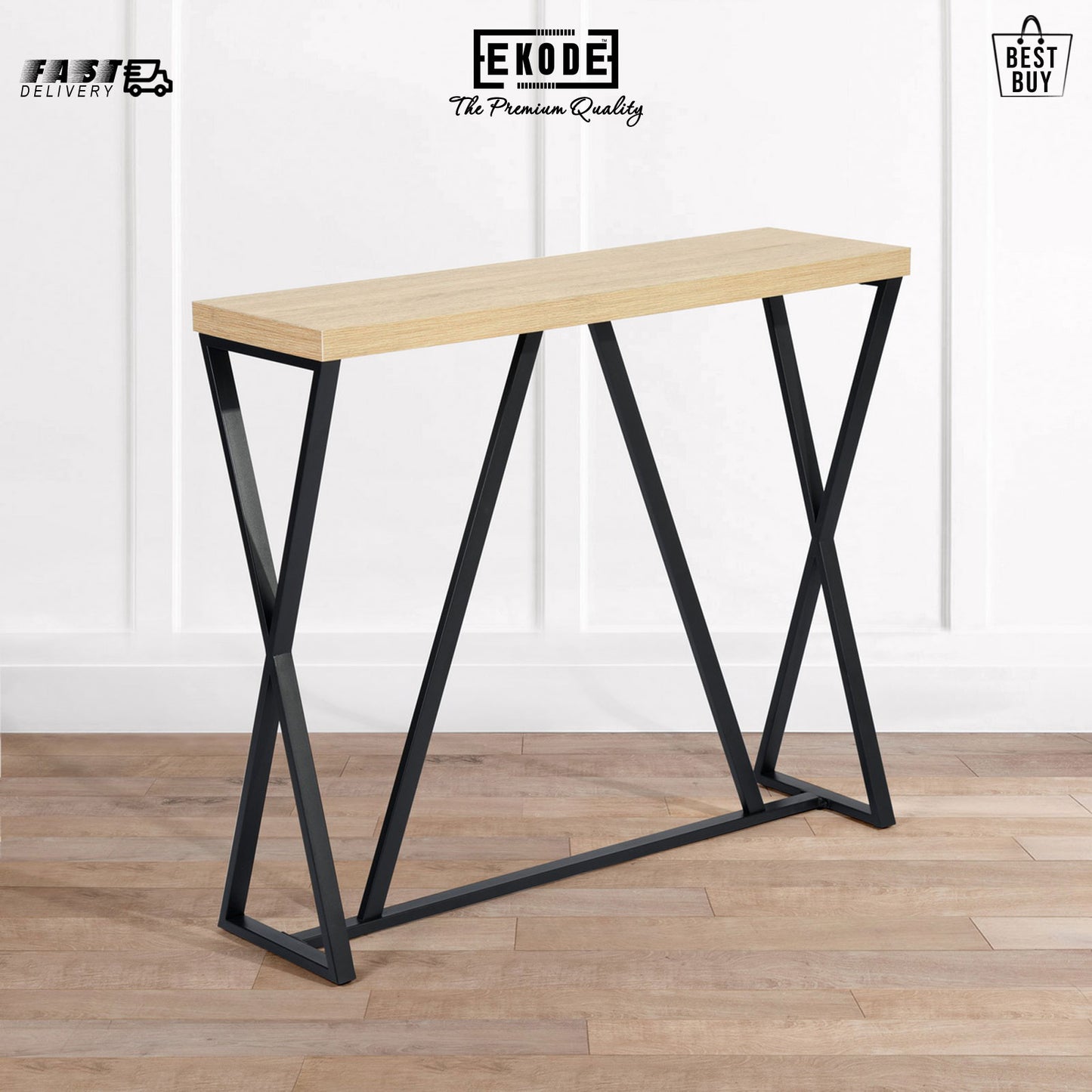 EKODE™ Steel Console Table Industrial Style Beige and Black Alloyed Engineered Wood