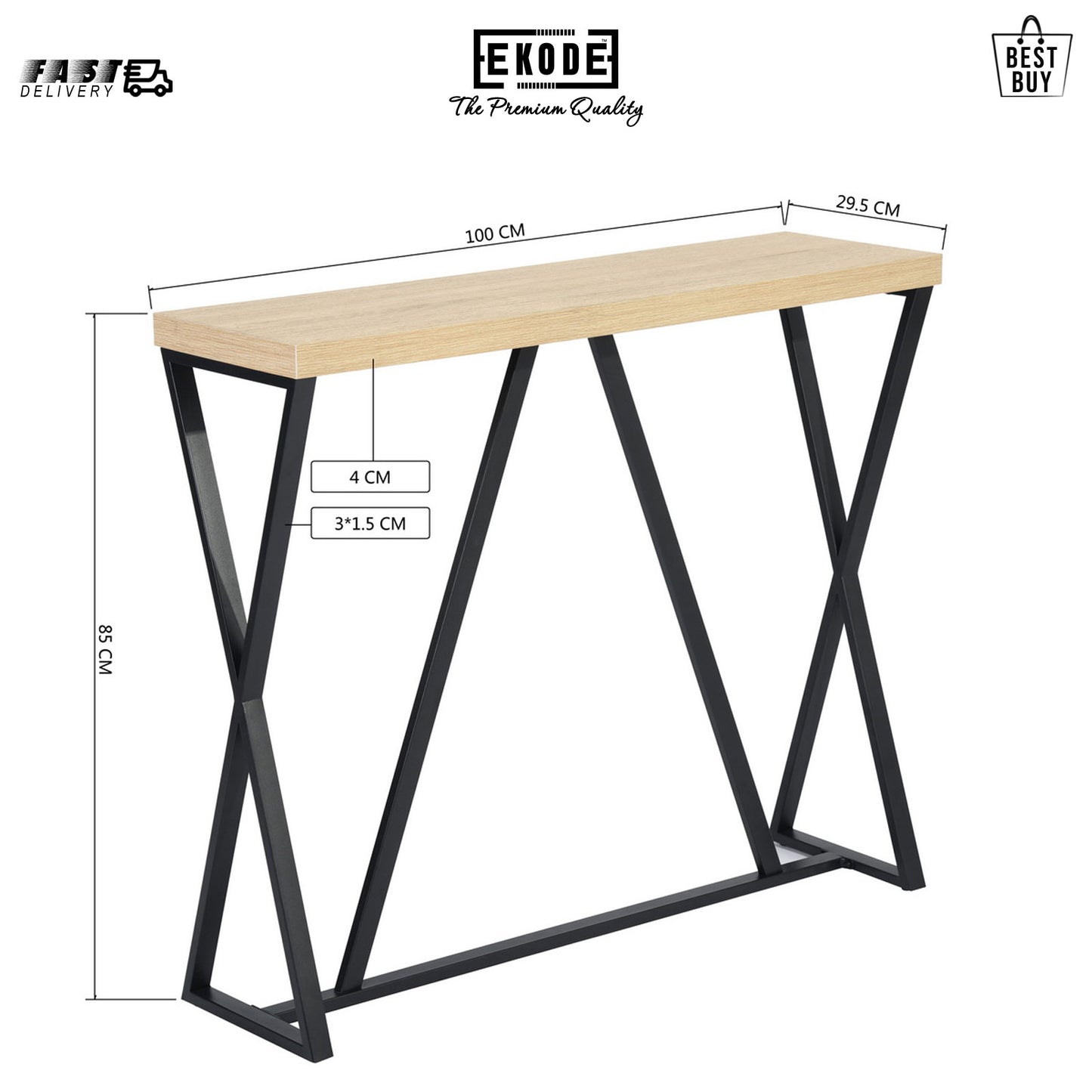 EKODE™ Steel Console Table Industrial Style Beige and Black Alloyed Engineered Wood