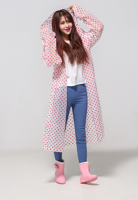 EVA Polka Dot Clear Matte Pu Hooded Waterproof Raincoats