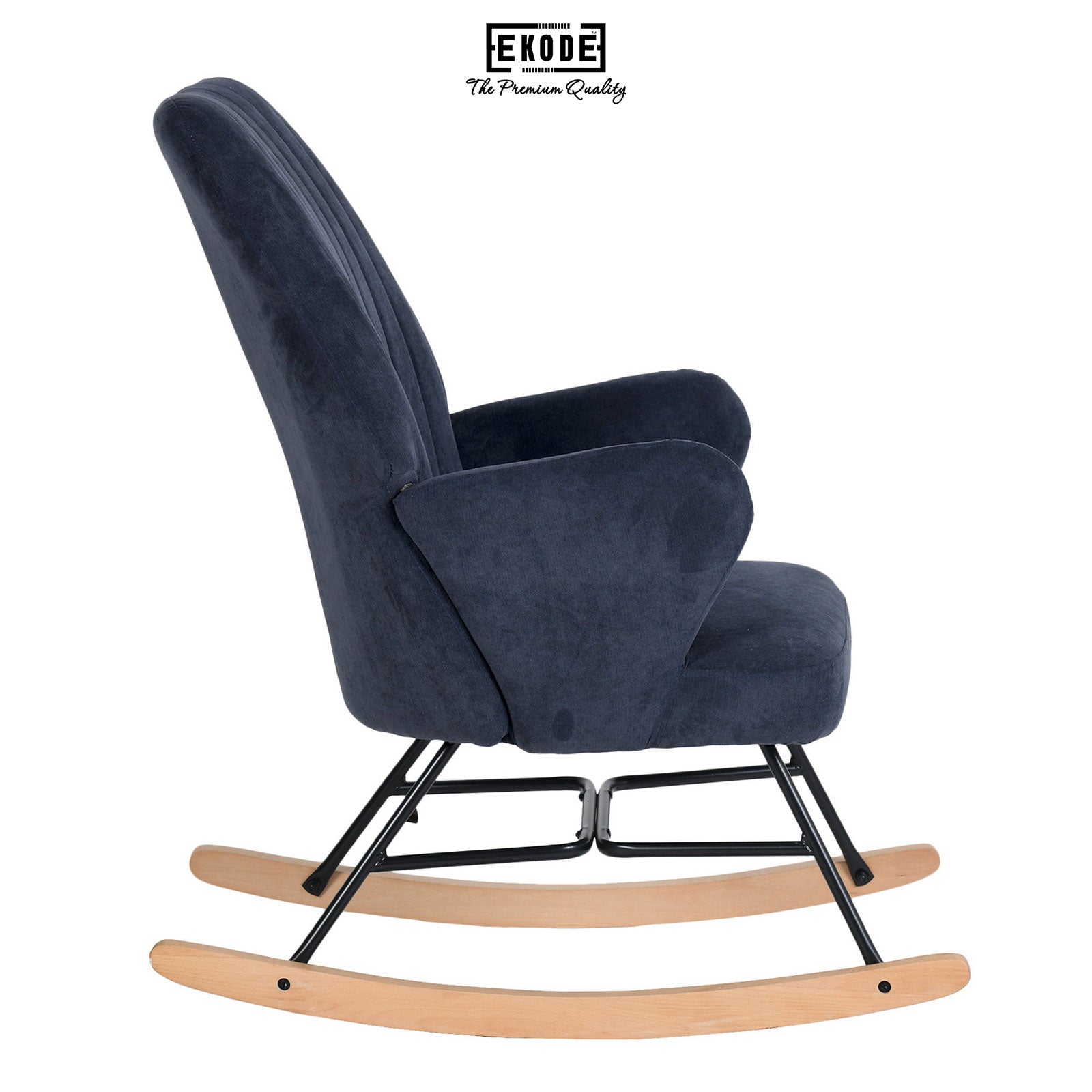 EKODE™ Comfortable rocking chair in blue fabric with armrests and tuft – EK  Affinity