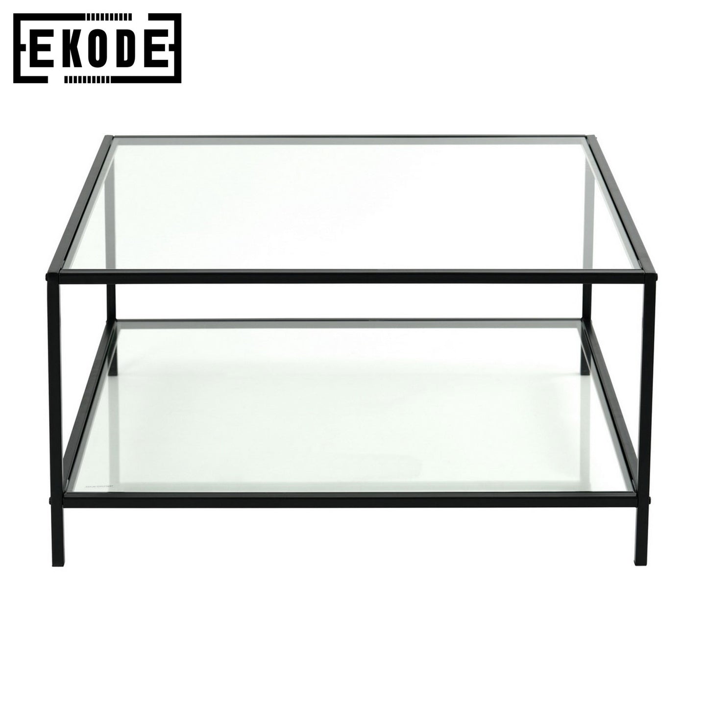 EKODE™ Coffee Table Modern Living Room Square Tempered Glass Top Black 2 Tier