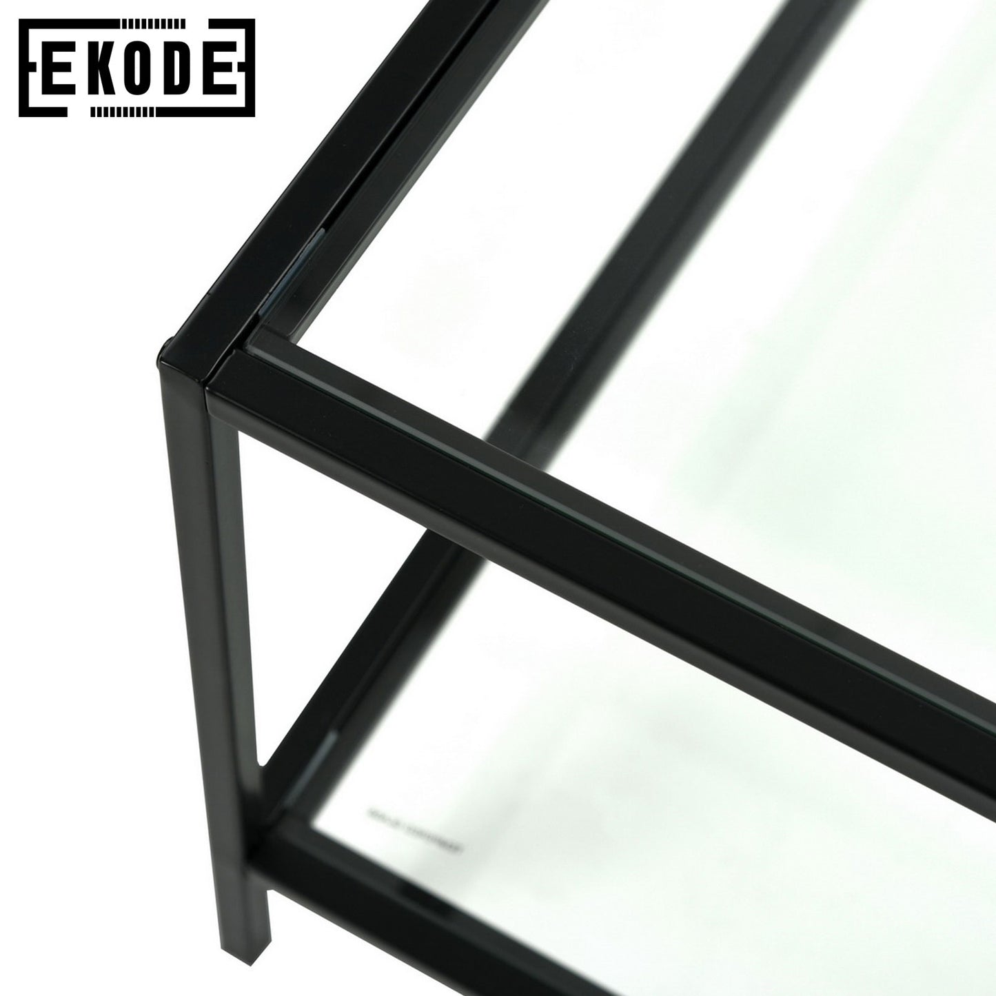 EKODE™ Coffee Table Modern Living Room Square Tempered Glass Top Black 2 Tier