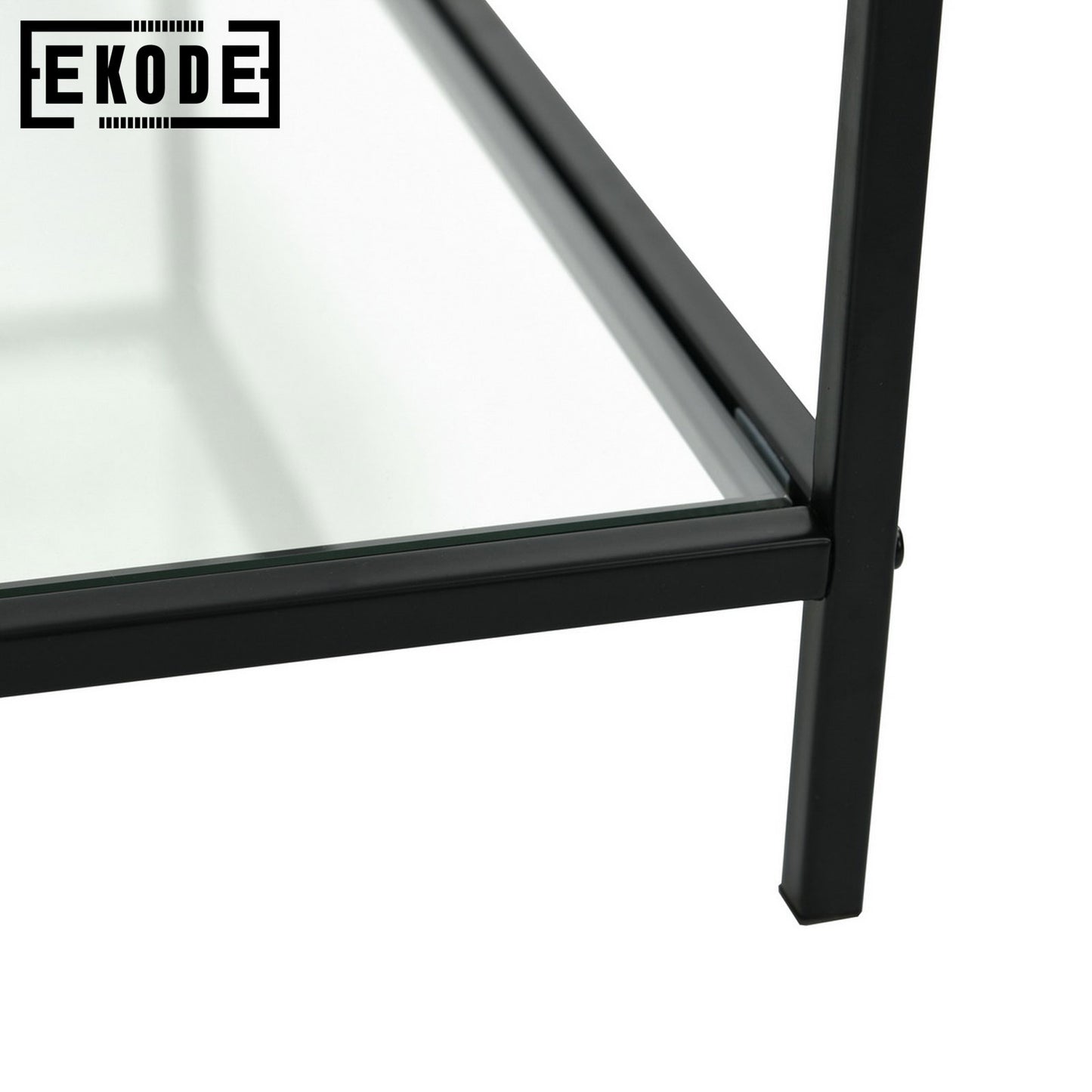 EKODE™ Coffee Table Modern Living Room Square Tempered Glass Top Black 2 Tier